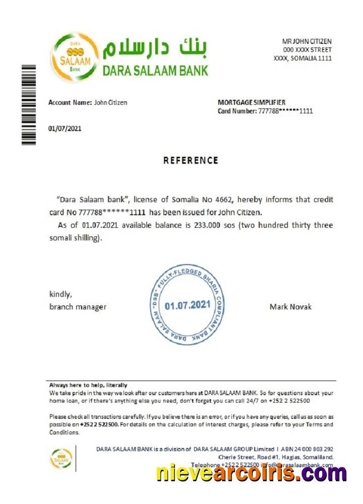 Somalia Dara Salaam bank reference